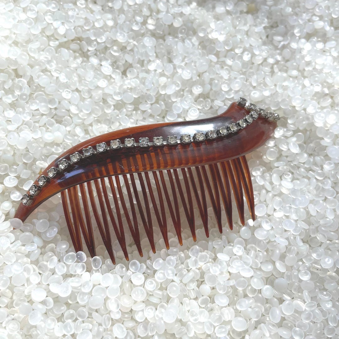 Vintage Hair Comb With Rhinestones Tortoiseshell Comb  display picture 1