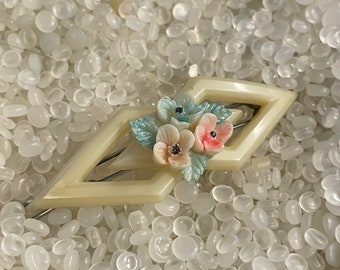 Vintage Calla Lily Barrette: Silvertone Faux Pearl Hair Clip  display picture 3
