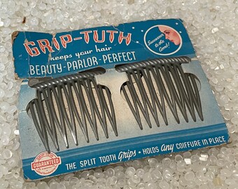 Vintage hair comb, still on card, vintage 1950s combs,  gray combs