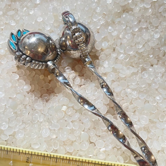 vintage sticks,rare pair ,silver with  turquoise … - image 2