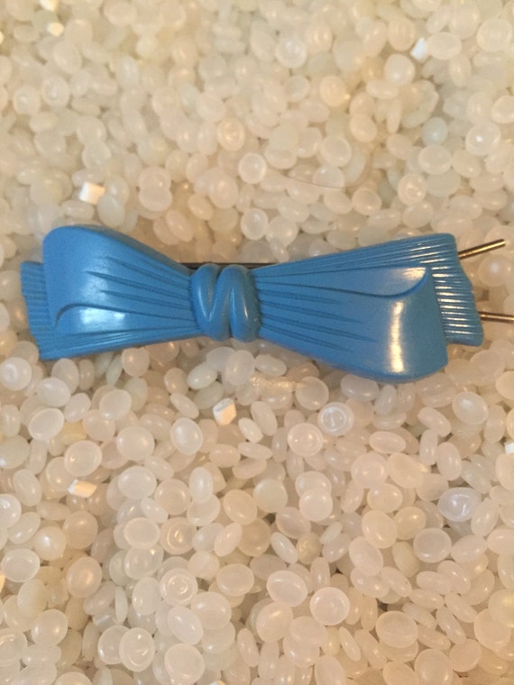 vintage hair barrette blue bow , vintage children 