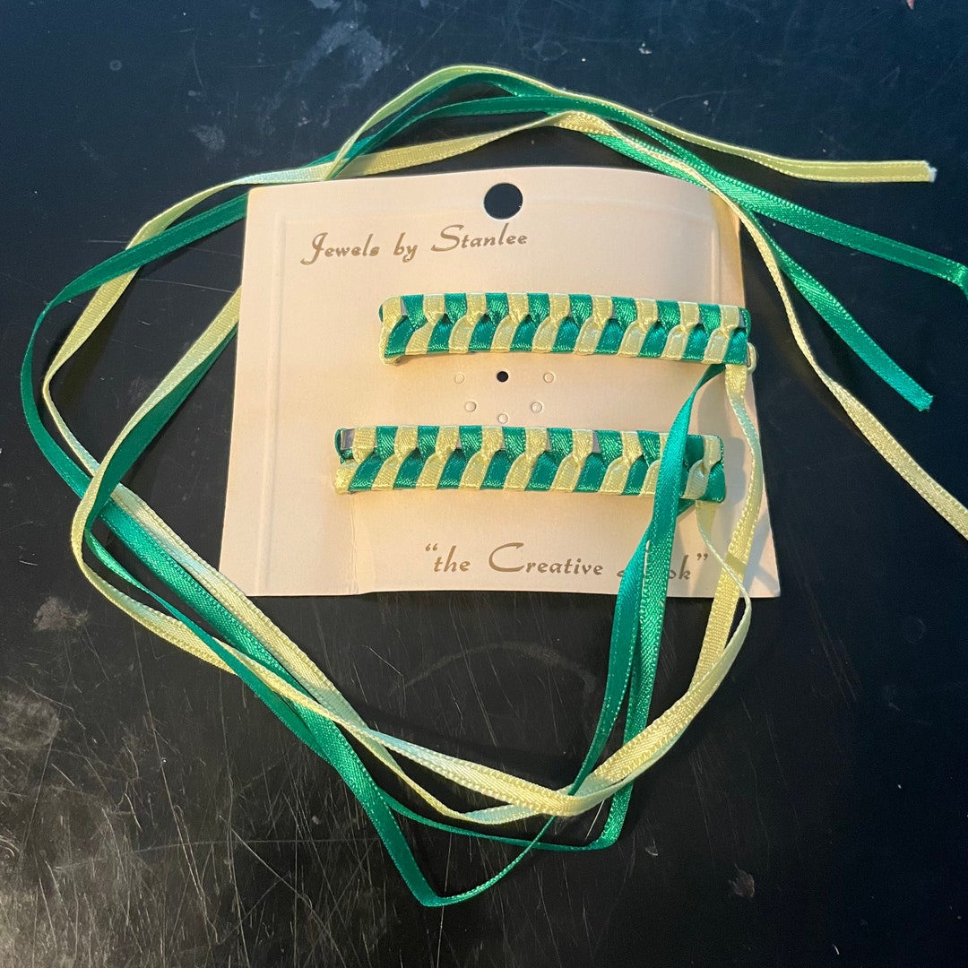 1970's Barrettes, Woven Ribbon Barrettes, NEVER USED, Woven Ribbon