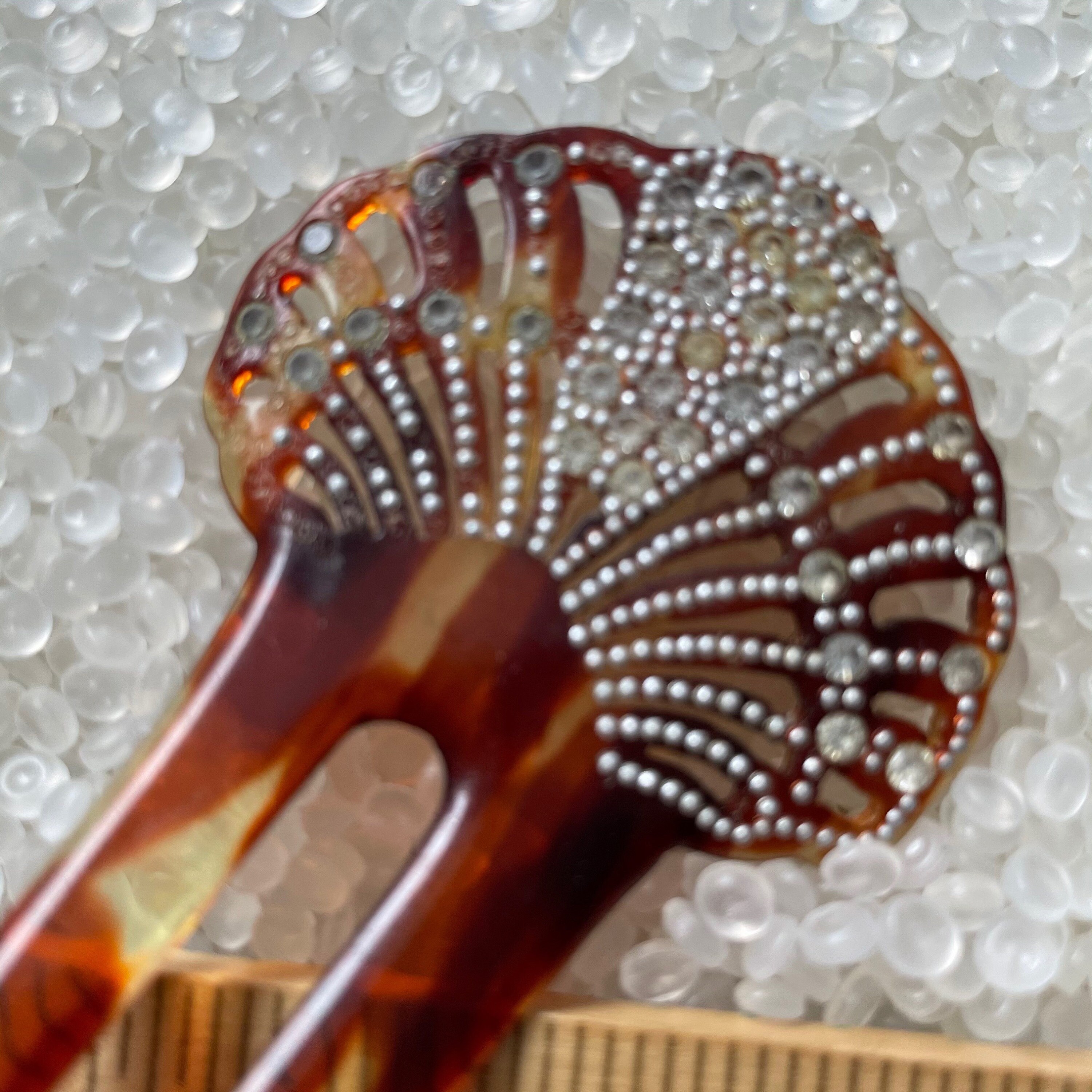 Antique Hair Comb, Rhinestones , Tiny Silver Knobs, Embedded 