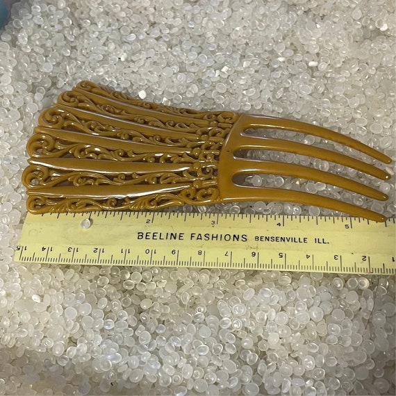 Antique mantilla comb, ivory color celluloid , fa… - image 3