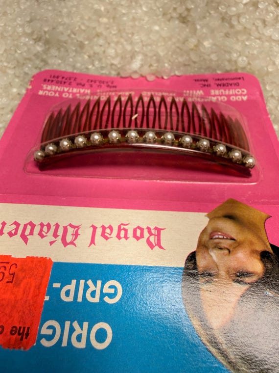 vintage hair comb, silver knobs,brown comb base, … - image 3