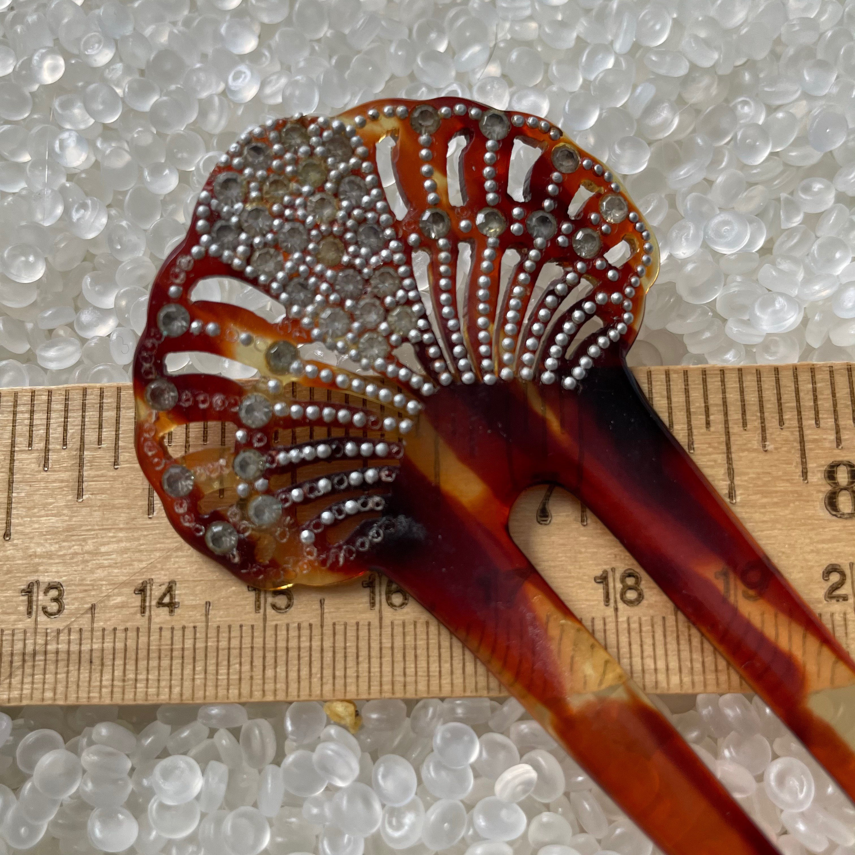 Antique Hair Comb, Rhinestones , Tiny Silver Knobs, Embedded  display picture 1