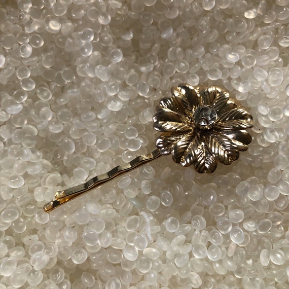 Vintage  bobby pin barrette, gold  flower,rhinest… - image 6