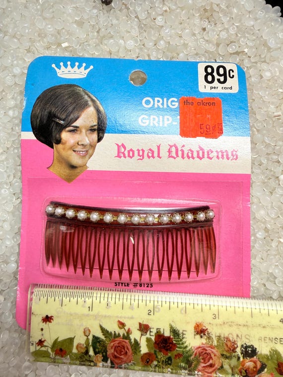 vintage hair comb, silver knobs,brown comb base, … - image 4