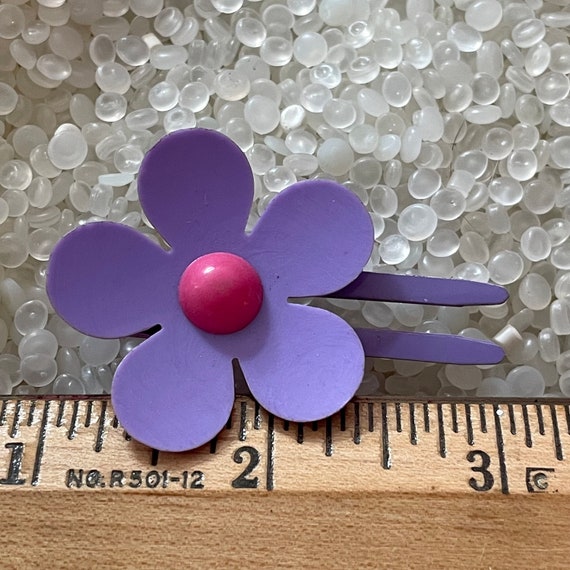 vintage hair clip,  barrette Mod flower, purple  … - image 2