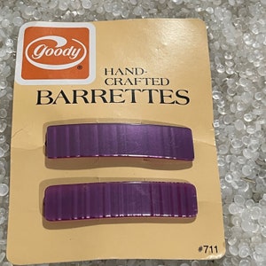 vintage barrette,  vintage goody barrette , rare store display card , dated 1975 , glossy purple