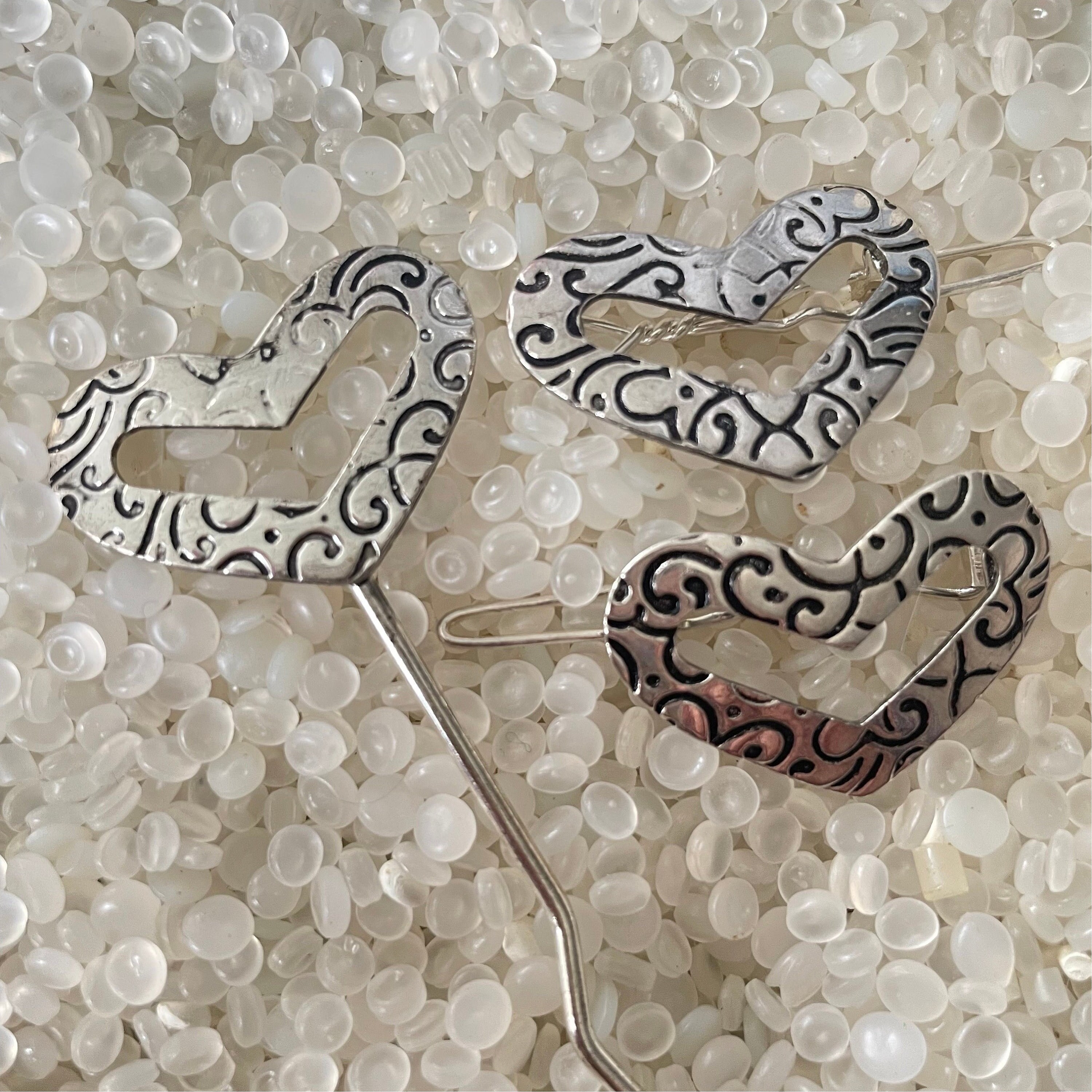 Vintage Barrette, Silver Metal Finish, Heart Barrettes 