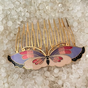 Lovely Vintage Cloisonne Hair Comb Butterfly Decorative Gold  display picture 2