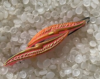 vintage hair barrette, pink with embossed  leaves,