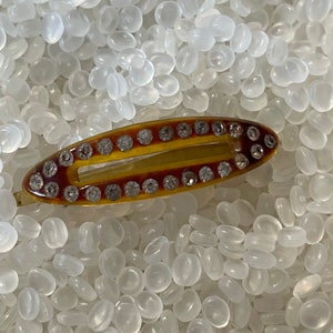 vintage hair barrette vintage 1930s, celluloid base , with clear rhinestones tortoiseshell color,c image 1