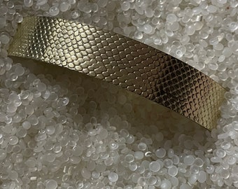 Hermoso tono dorado de barrette de pelo vintage, acabado texturizado, aspecto martillado, barrette retro, barrette de pelo largo