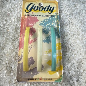 vintage barrettes , slender metal barrettes , white  ,yellow barrette , aqua blue ,store display card, set of 3, vintage Goody,low ponytail