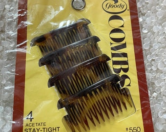 Vintage hair combs , still on card, vintage 1975  combs , faux tortoiseshell , plastic combs,  short hair comb,set of 4