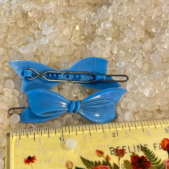 vintage barrettes, Plastic bows,  ribbon blue bow… - image 2