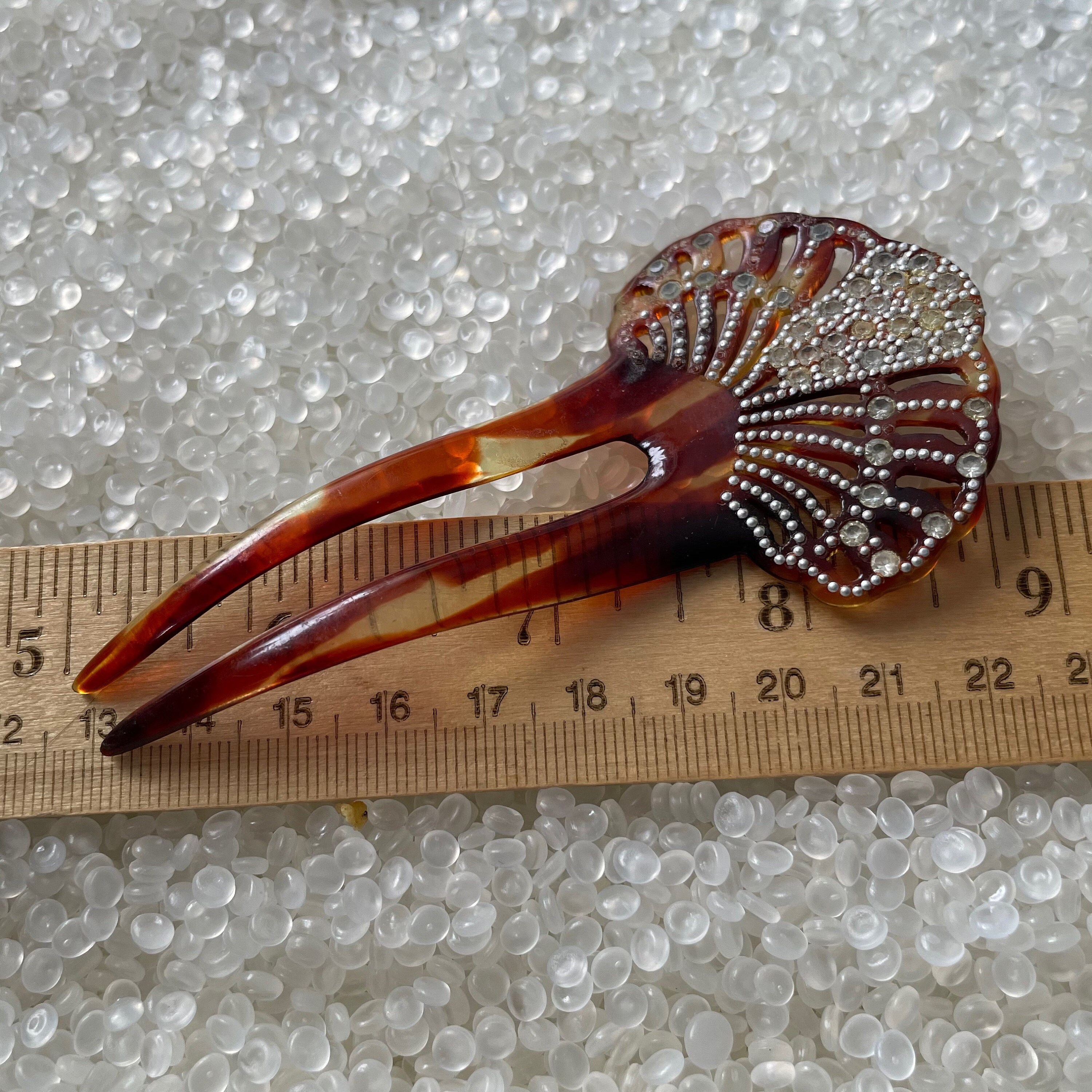 Antique Hair Comb, Rhinestones , Tiny Silver Knobs, Embedded  display picture 2