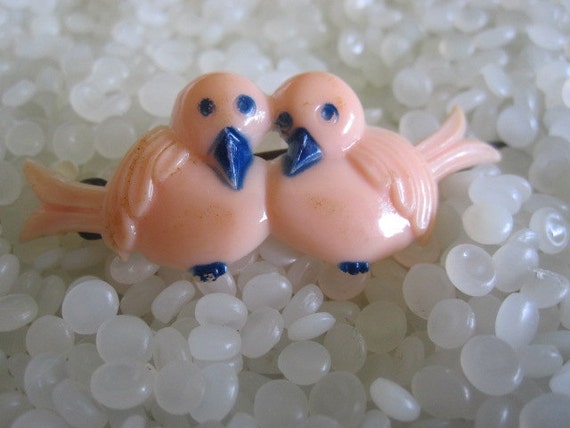 vintage hair barrette,   pink birds, love birds - image 4