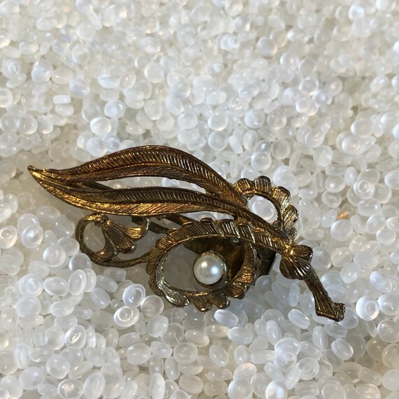 vintage barrette, gold with pearl,  hair barrette… - image 2