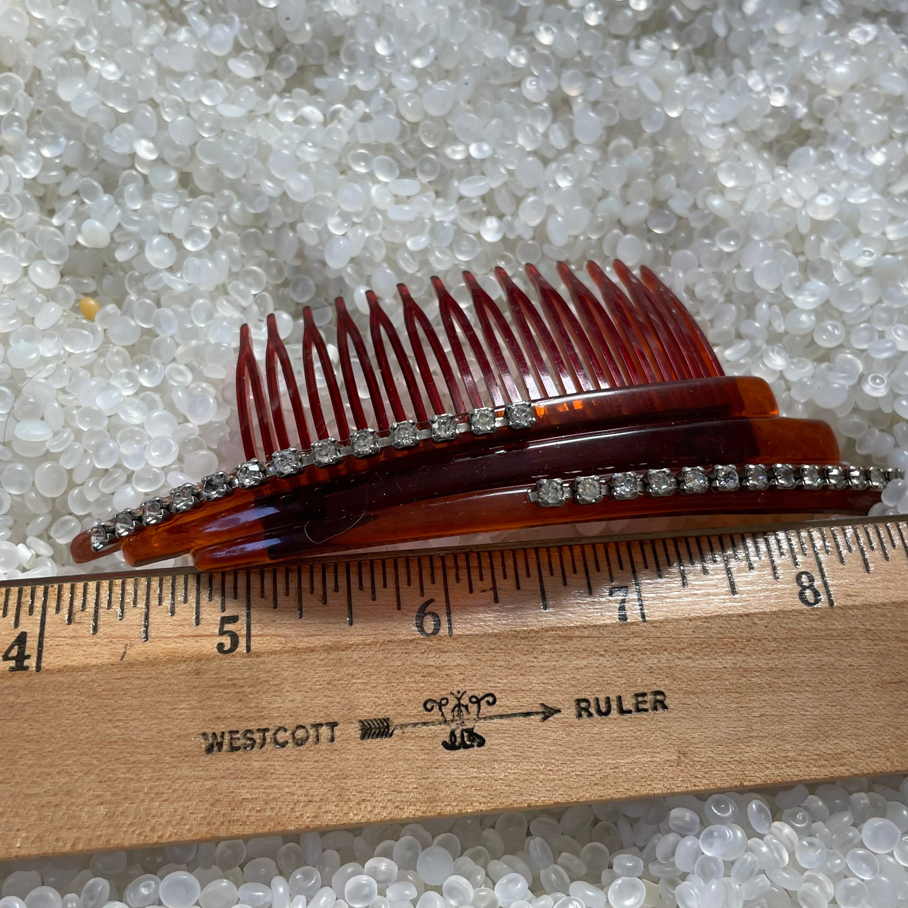 F. & Co. Vintage  Hair Comb As Is 3 In Platinum Tortoiseshell Rhinestones Retro Large Victorian Tortoiseshell Hair Comb With Gold  main image 4