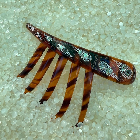 Antique tortoiseshell comb, paste rhinestone, hai… - image 2