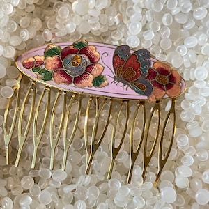 Vintage Cloisonné Butterfly Heart & Flower Hair Combs Vintage Butterfly Hair Comb. Cloisonne. Wedding, Anniversary  main image 3