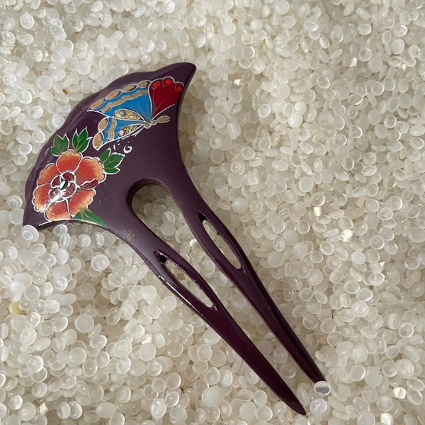 Vintage hair pick, Vintage Hair  Hand Painted Hair Pin/Stick/Fork, lacquer wood,