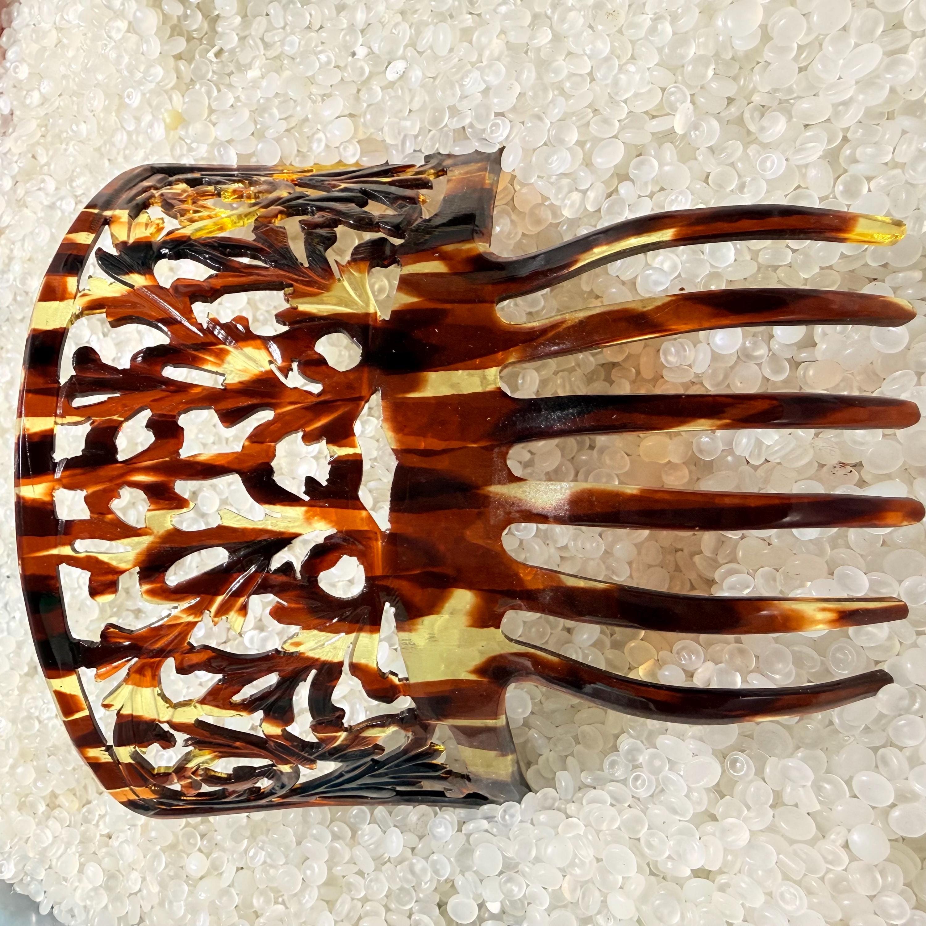 Vintage Tortoise Plastic Floret Design Mantilla Hair Comb Large Size Antique Hair Comb , 1900s Comb , Peineta Mantilla Hair Comb  main image 2