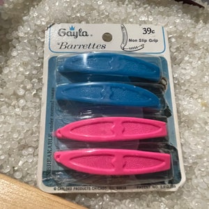 Vintage Gayla Barrette Set: 1970s Pink & Blue Plastic Hair Clips