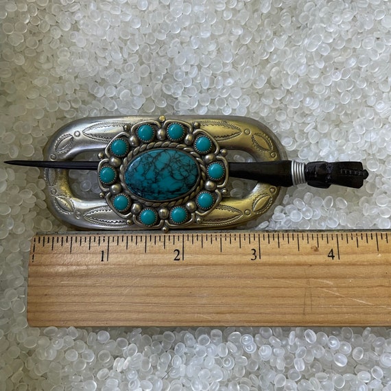 vintage hair barrette , silver and turquoise bun … - image 6