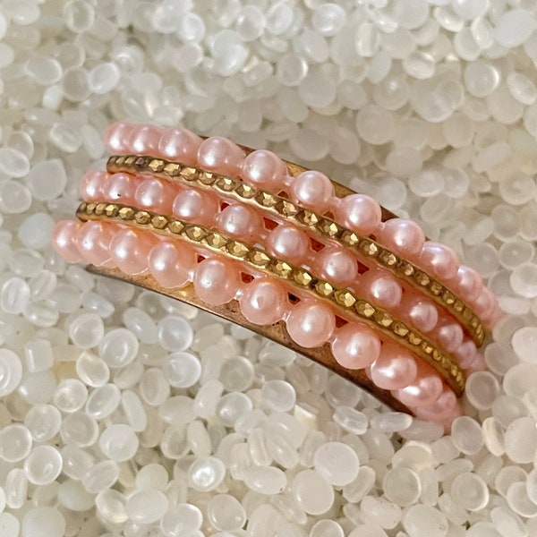 1940 hair cuff, ponytail holder,  vintage barrette, molded pink pearls, brass stamping, pp3