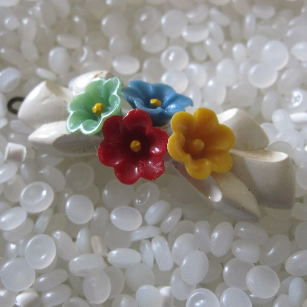 vintage barrette,white with tiny colorful flowers