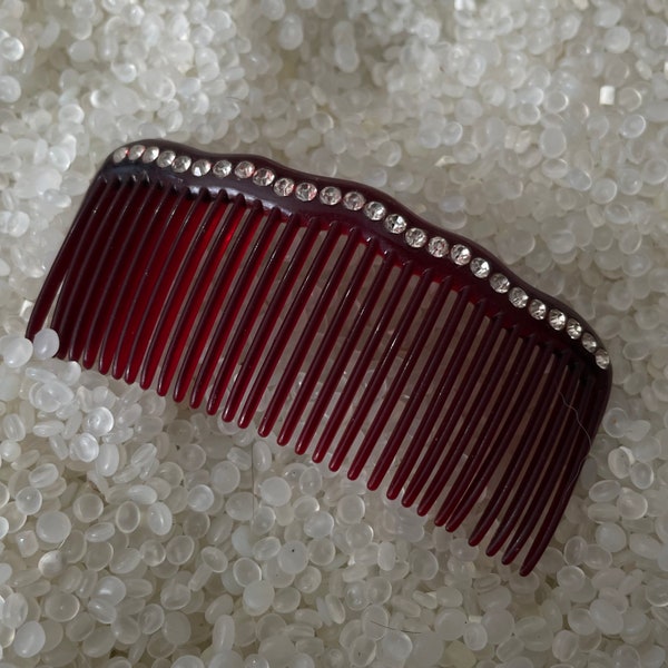 vintage hair comb , bright  rhinestones,single comb, wavy top, vintage 1950 comb,