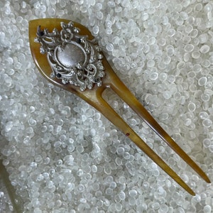 antique hair comb, hair comb ornate silver top, 1900s comb, gray stones