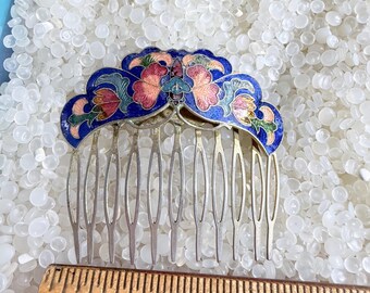 Vintage Cloisonne Enamel Flower Fan Hair Clip Barrette Gold  display picture 2