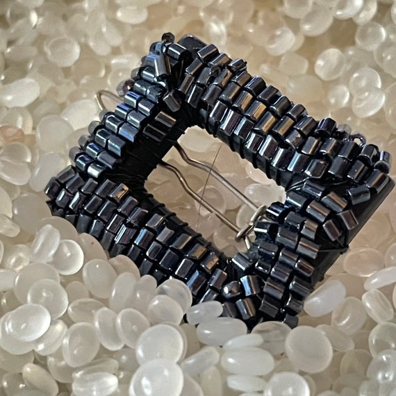 Small  barrette, beaded barrette ,tiny  square,  … - image 3