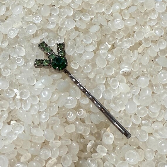 Vintage Bobby Pin , Art Deco Style ,green Rhinestone Stones  display picture 1