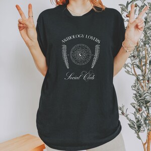 Celestial Stargazing Social Club Shirt, Astrology Tee, Moon Phases & Stars T-Shirt for Astronomy Lover, Spiritual Moon Women Clothing Gift