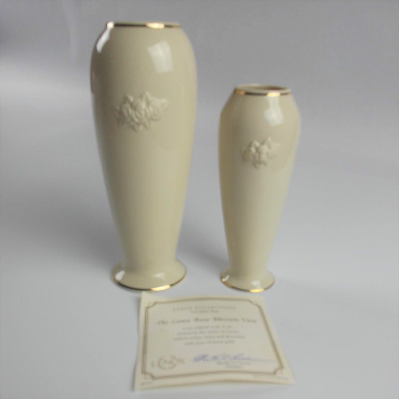 Lenox Rose Blossom China Vases Set 2 Matching with 24K Gold Trim Handcrafted Vintage