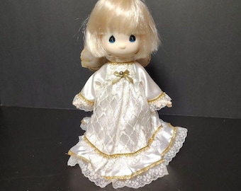 Vintage Precious Moments Angel Doll Christmas Tree Topper White Dress Halo Wings