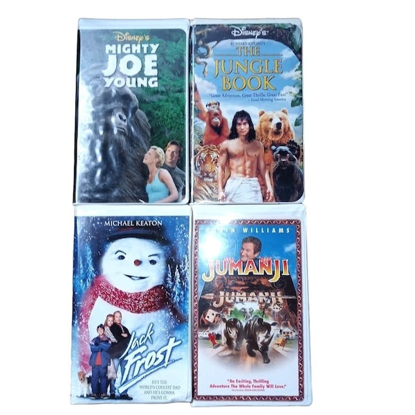 4 VHS Children and Family Movies Joe Young Jack Frost Jungle Book Jumanji Lot