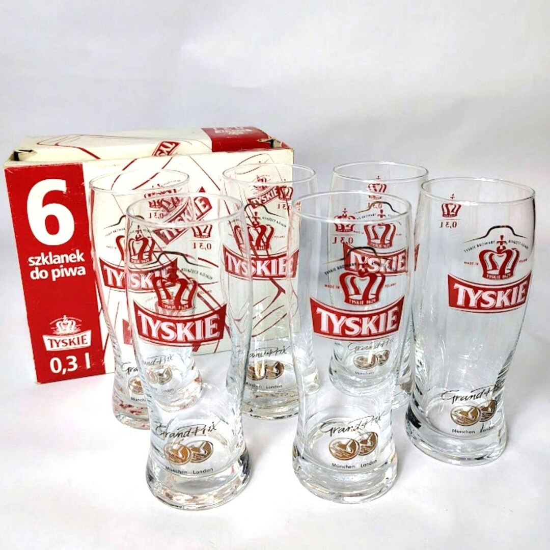 set-6-tyskie-grand-prix-beer-glasses-poland-12-oz-3l-with-box-etsy