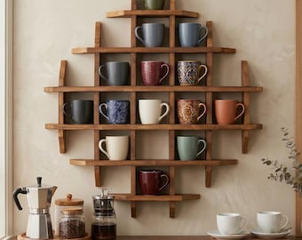 Portatazze Da Parete In Legno Massello – Espositore Per Tazze Da Tè, Caffè E Bicchieri, Nessun Assemblaggio