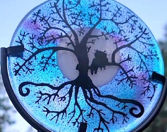 Owl Cremation Urn Tree of Life Glass Cremation Memorial