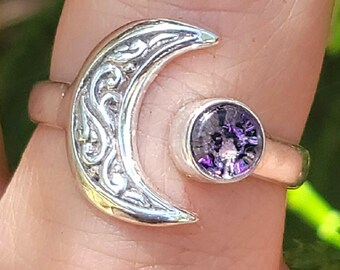 NEW Balinese Carved Moon Cremation Ring Ashes InFused Glass Sterling Silver Urn 6,7,8