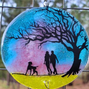 NEW Tree of life Cremation Ashes InFused Glass Family Dog Walk Sunset Urn Sun Catchers
