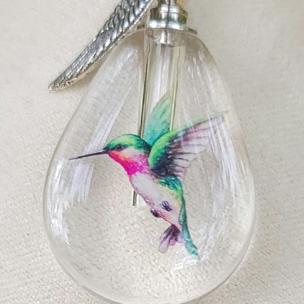 DIY Hummingbird  Cremation Jewelry Crystal Bottle Urn Necklace for Ashes Sterling Silver Chain Sympathy Gift