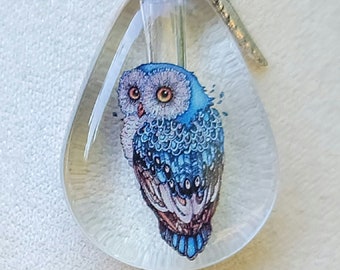 Owl Cremation Urn Tiny Teardrop Crystal Bottle Necklace for Ashes Sterling Silver Chain with Angel Wing DIY